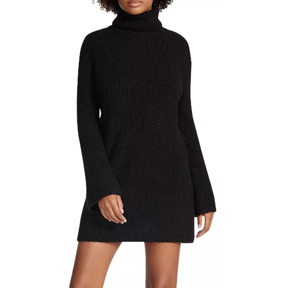 Steve Madden Black Abbie Mini Sweater Dress Turtleneck Bell Sleeves New Size XS
